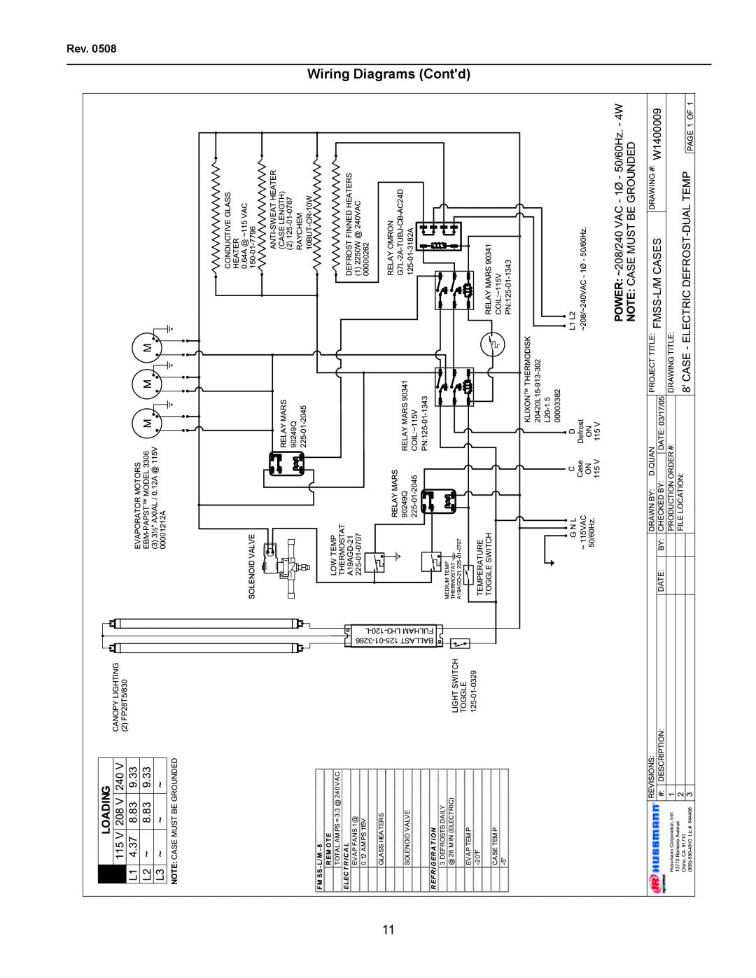 hussman FMSS-L operation manual Loading, Wiring Diagrams Contd, F M Ss- L/ M, R Em Ot E 
