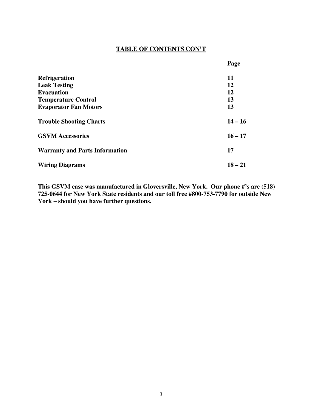 hussman GSVM installation instructions Table of Contents CON’T 