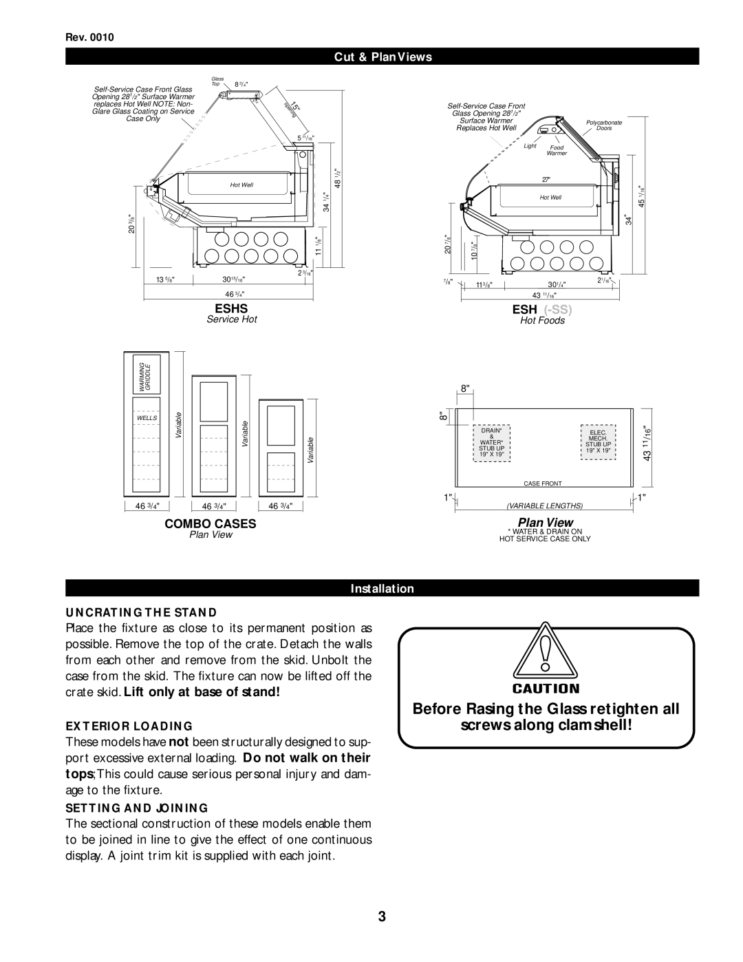 hussman IGHT-ESH/ESHS-0010 manual Uncrating the Stand, Exterior Loading, Setting and Joining 