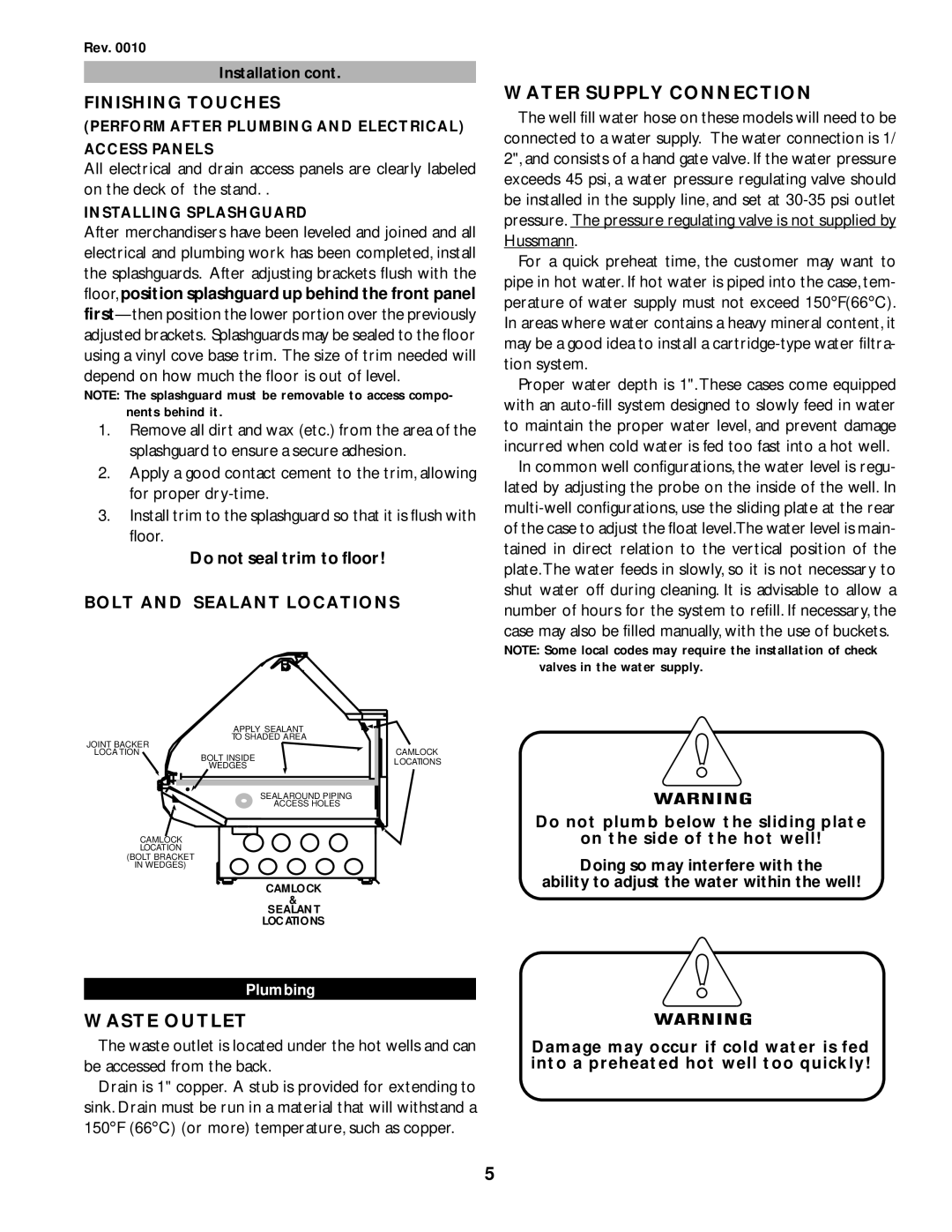 hussman IGHT-ESH/ESHS-0010 manual Perform After Plumbing and Electrical Access Panels, Installing Splashguard 