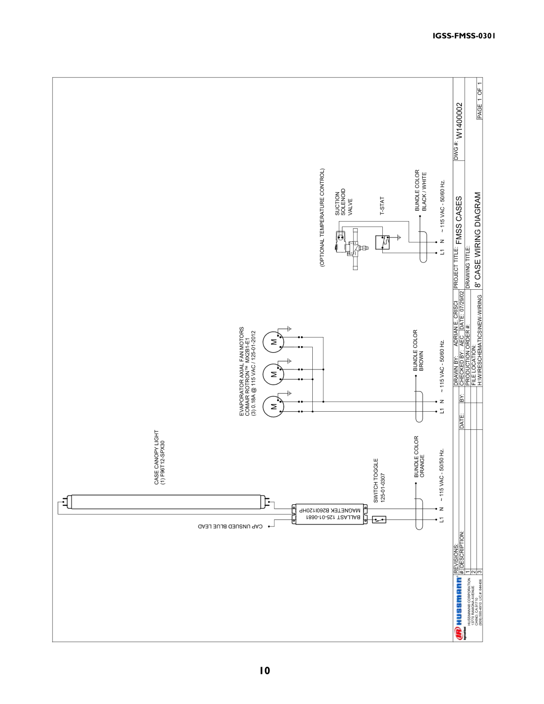 hussman IGSS-FMSS-0301 manual W1400002, 8CASEWIRINGDIAGRAM 