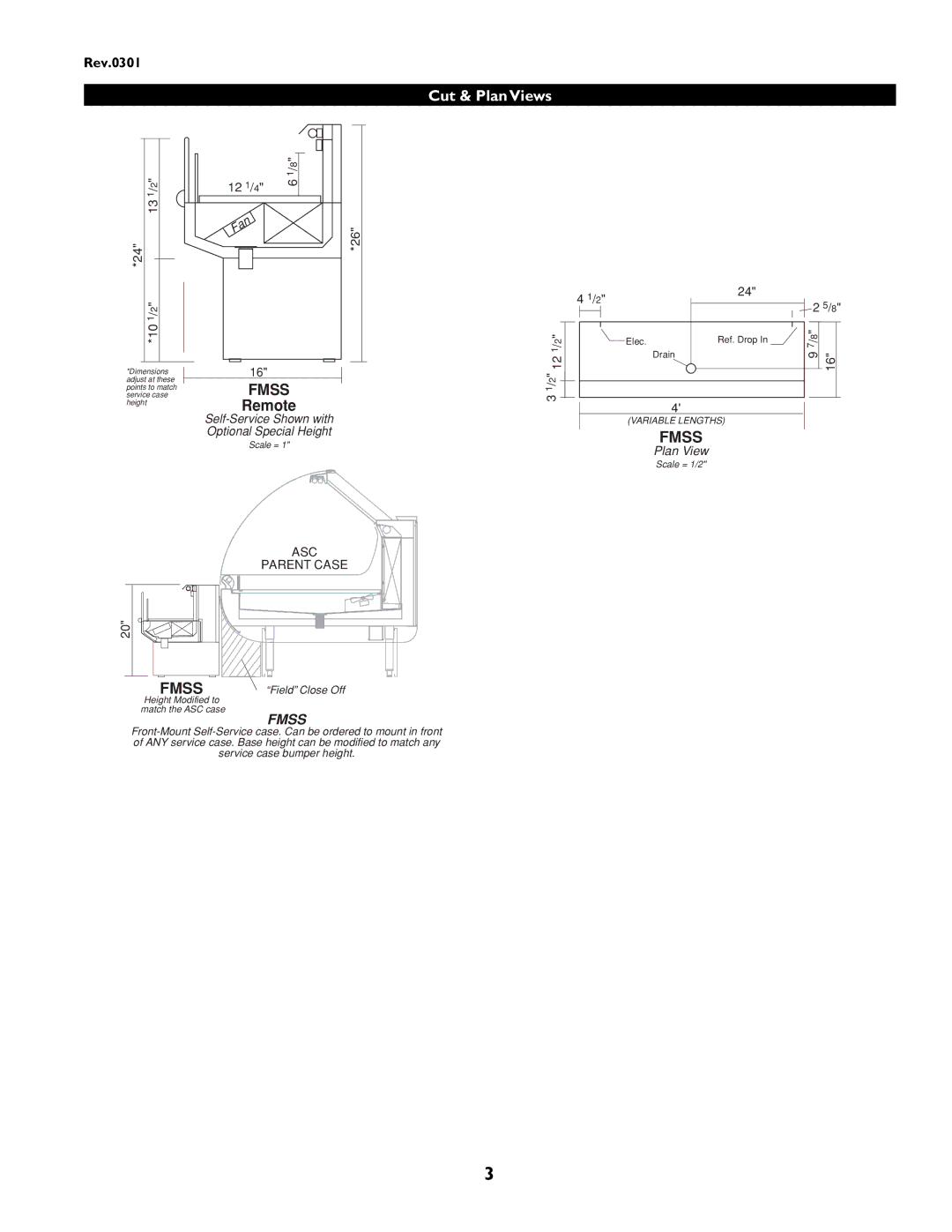 hussman IGSS-FMSS-0301 manual Cut & Plan Views, Fmss 