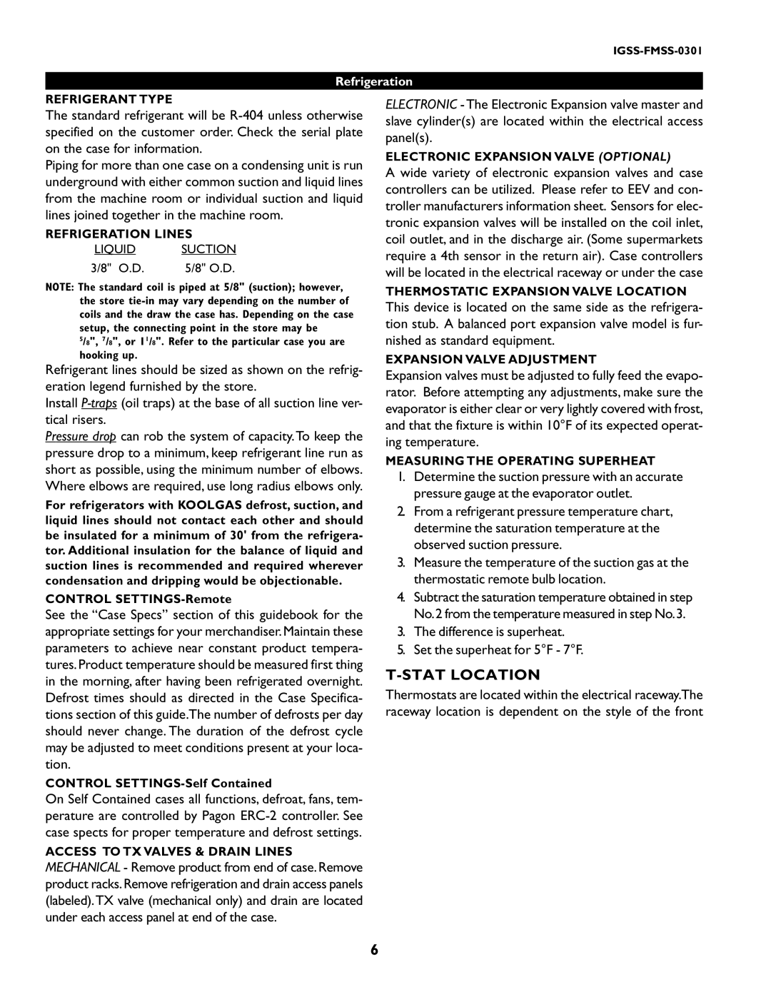 hussman IGSS-FMSS-0301 manual Stat Location 