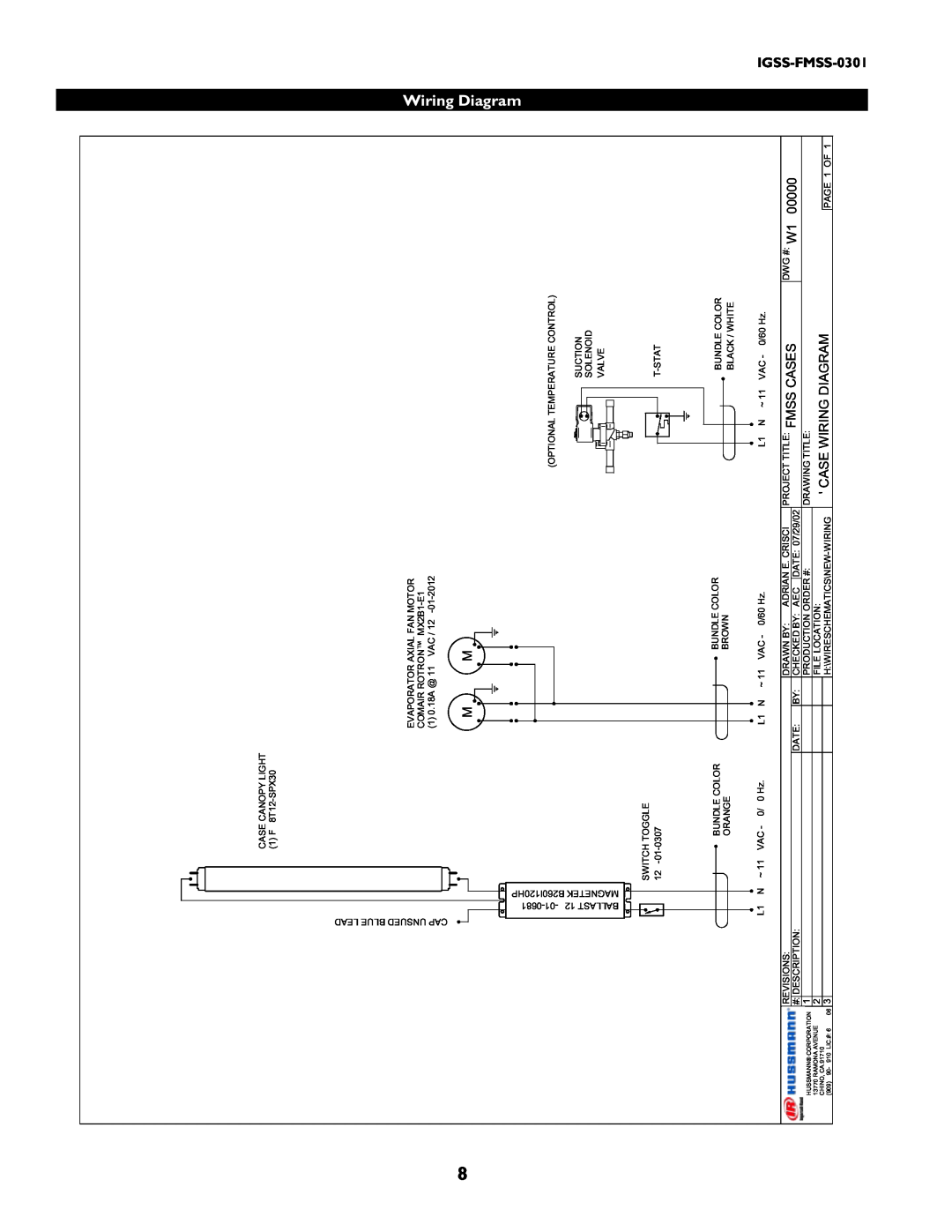 hussman IGSS-FMSS-0301 manual Wiring Diagram, Fmsscases, Casewiringdiagram 