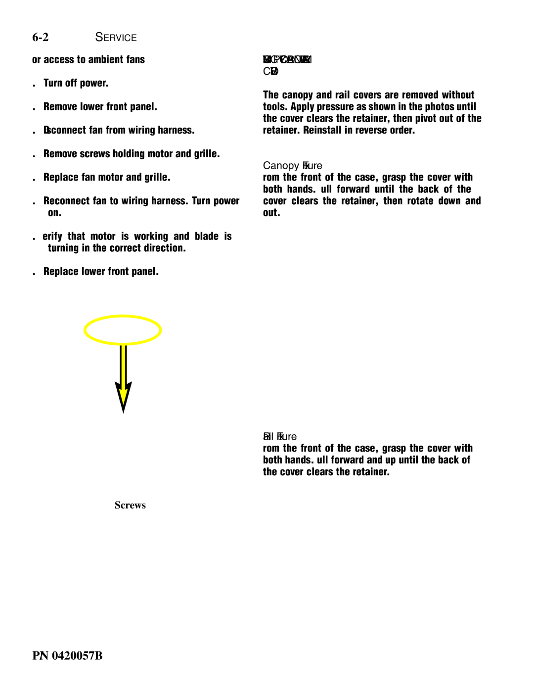 hussman P/N 0420057_B operation manual Removing Polycarbonate Lamp Covers, Canopy Fixture, Rail Fixture 