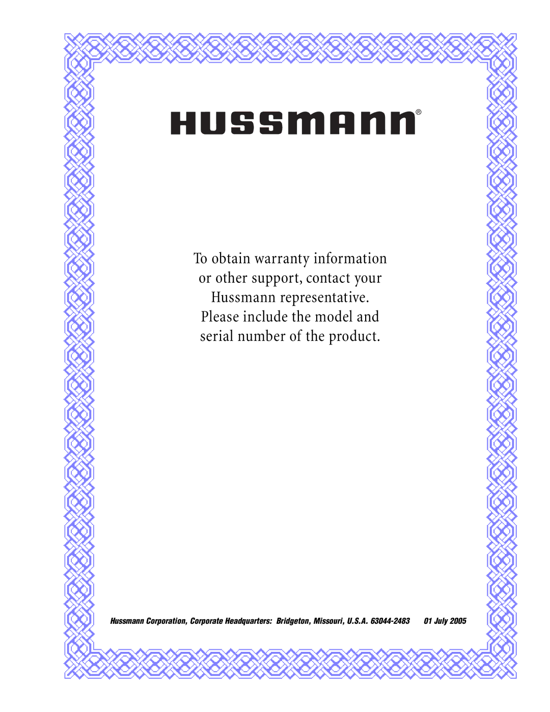 hussman P/N 0420057_B operation manual 