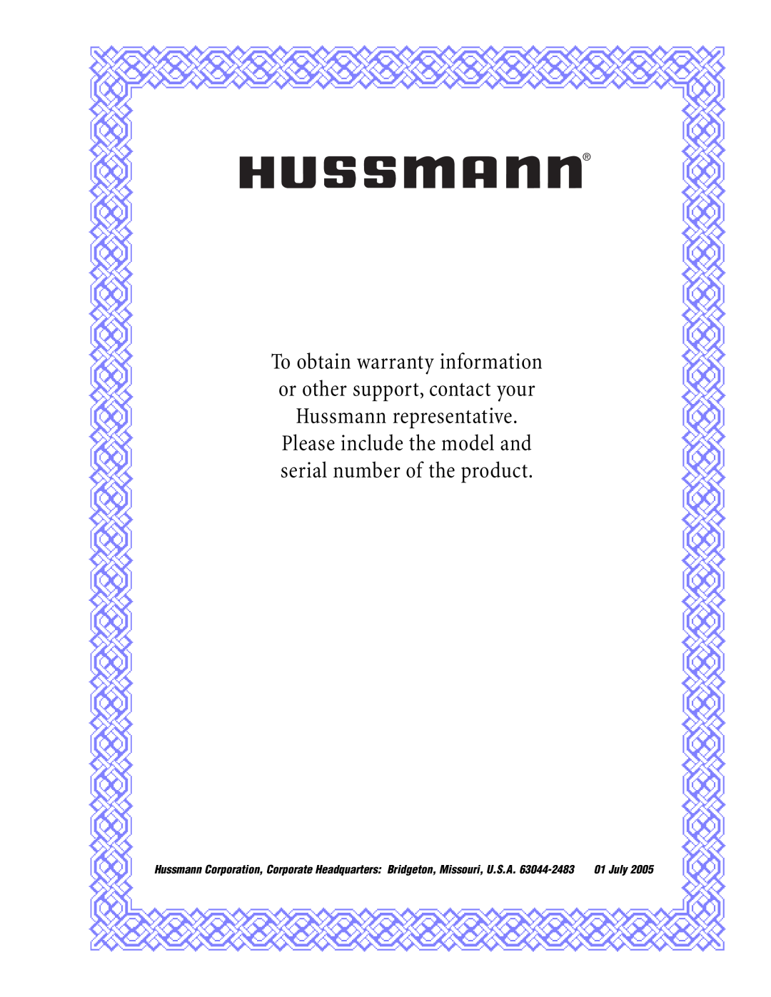 hussman P/N 0420057_B operation manual July 