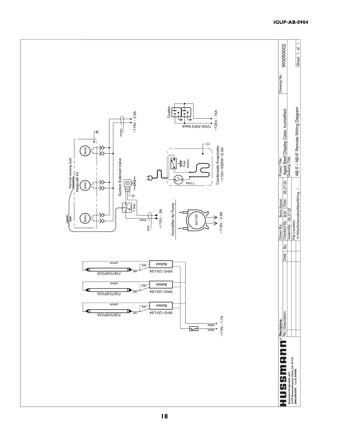 hussman P/N IGUP-AB-0904 operation manual W0050002 