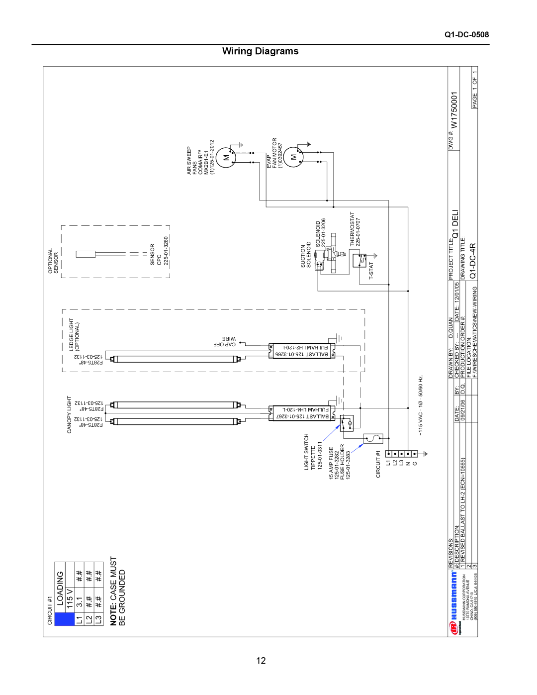 hussman Q1-DC operation manual Diagrams, Wiring, Loading, Q1 Deli 