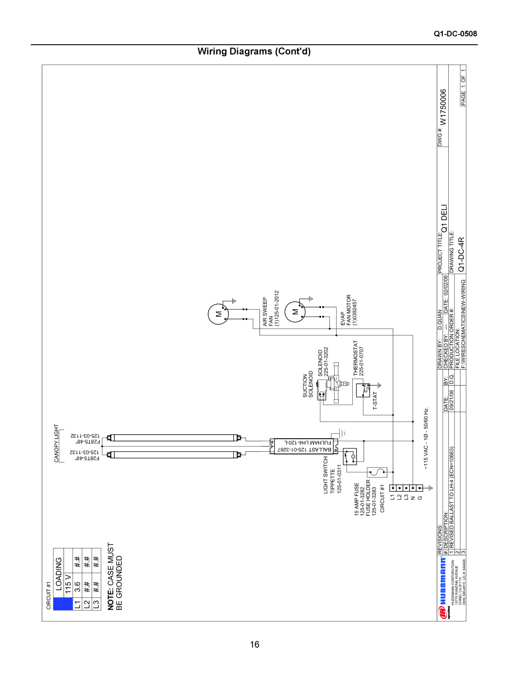 hussman Q1-DC operation manual Contd, W1750006 