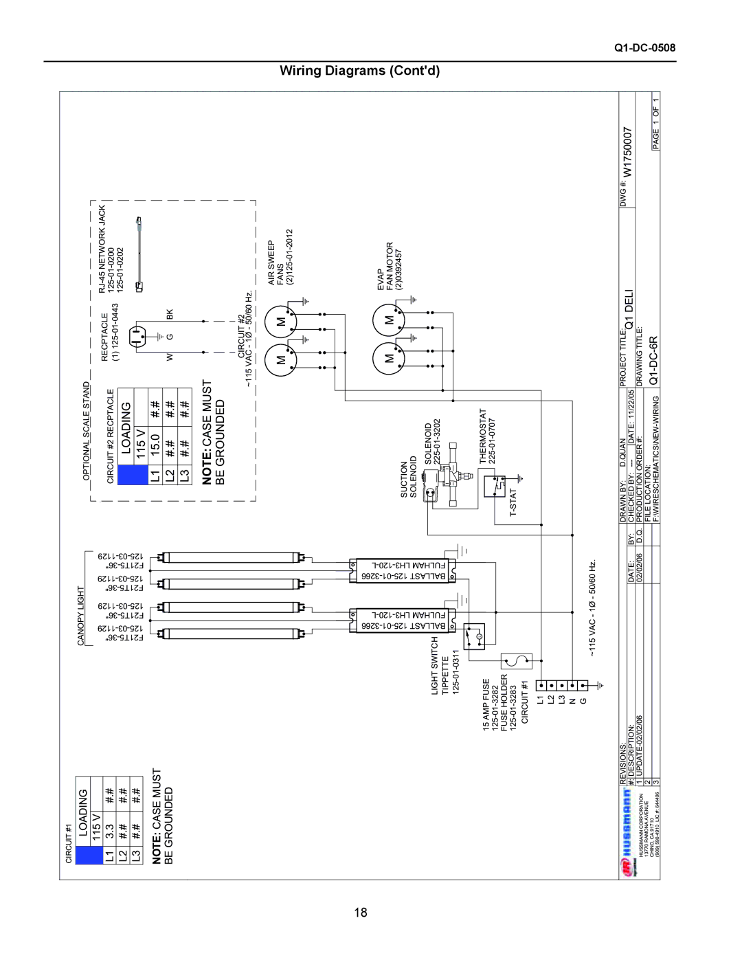 hussman operation manual Diagrams Contd, W1750007, Q1-DC-6R 