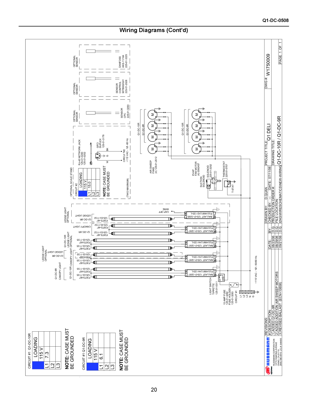 hussman Q1-DC operation manual W1750009, 115 L2 L3, 115 V L1 6.1 L2 L3 