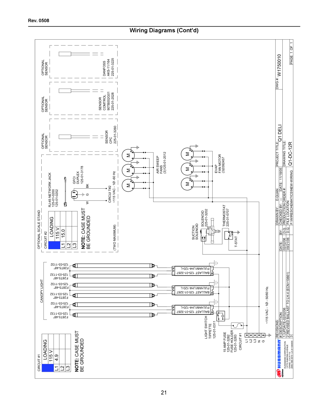 hussman Q1-DC operation manual 115, DWG # W1750010 