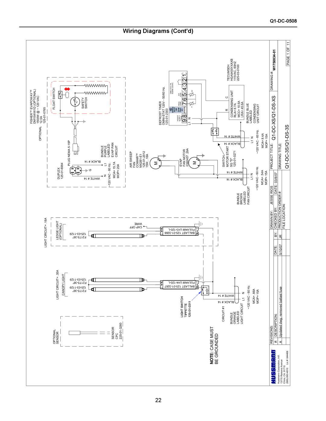 hussman operation manual Wiring, Q1-DC-XS/Q1-DS-XS 