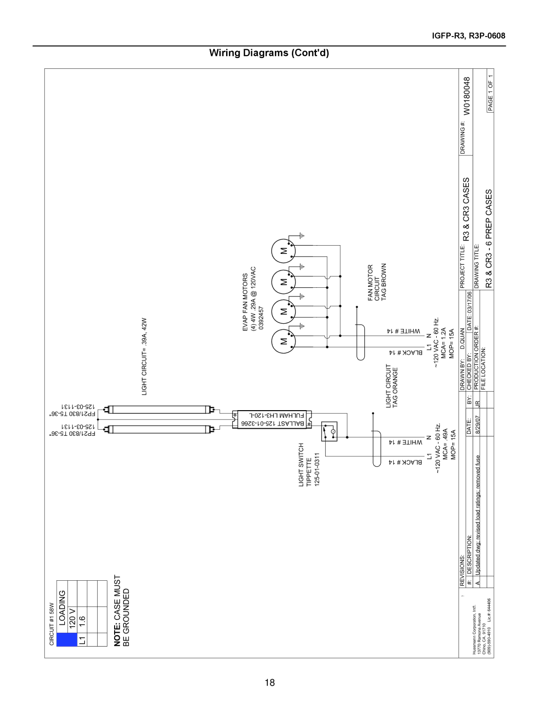 hussman IGFP-R3, R3P-0608 manual Wiring Diagrams Contd, W0180048 