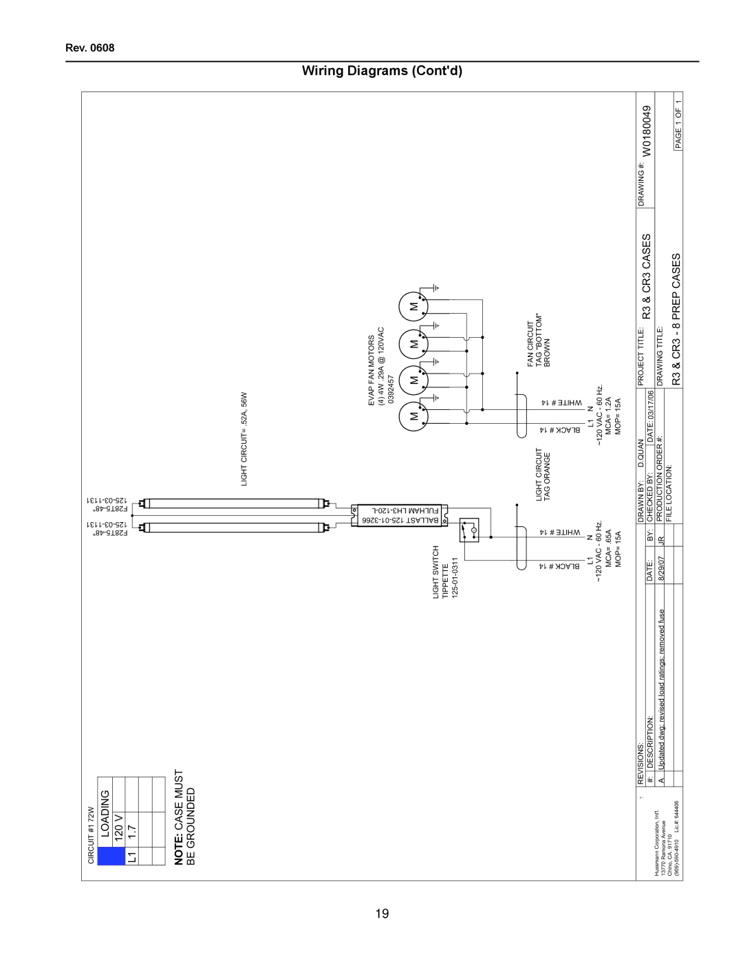 hussman Refrigerated Service and/or Prep with Refrigerated Self Service Front, R3P-0608, IGFP-R3 manual Be Grounded, W0180049 