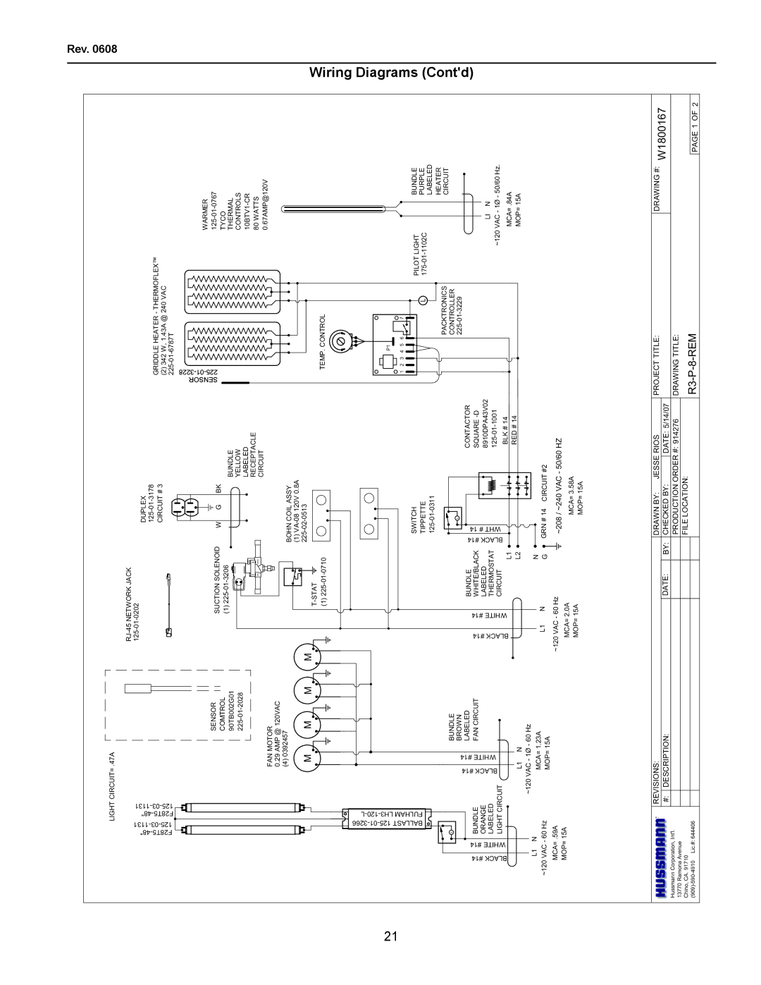 hussman R3P-0608, IGFP-R3 manual Diagrams, Contd, W1800167, R3-P-8-REM 