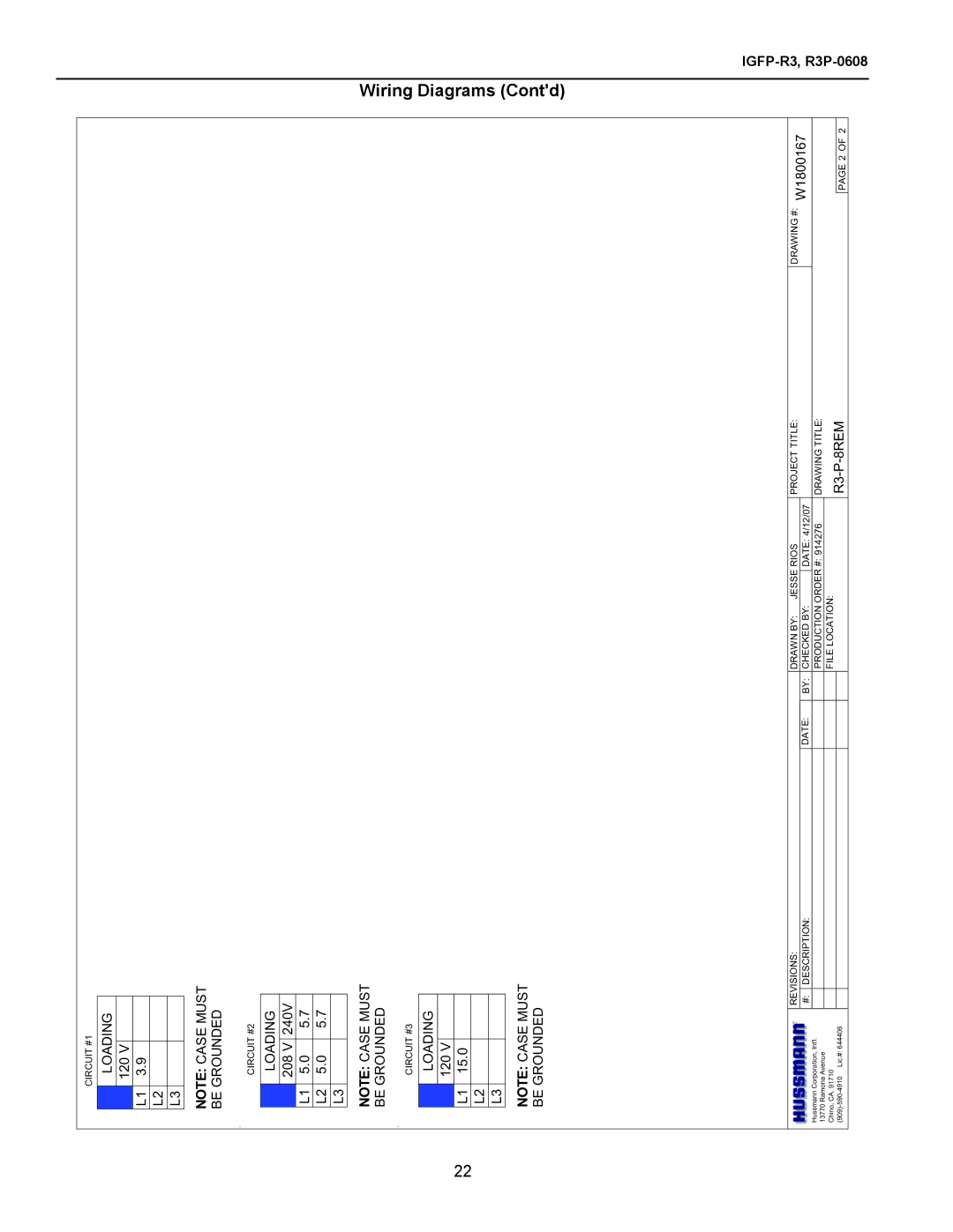 hussman R3P-0608, IGFP-R3 manual 208 V L1 5.0 L2 5.0, 120 V L1 15.0 L2 