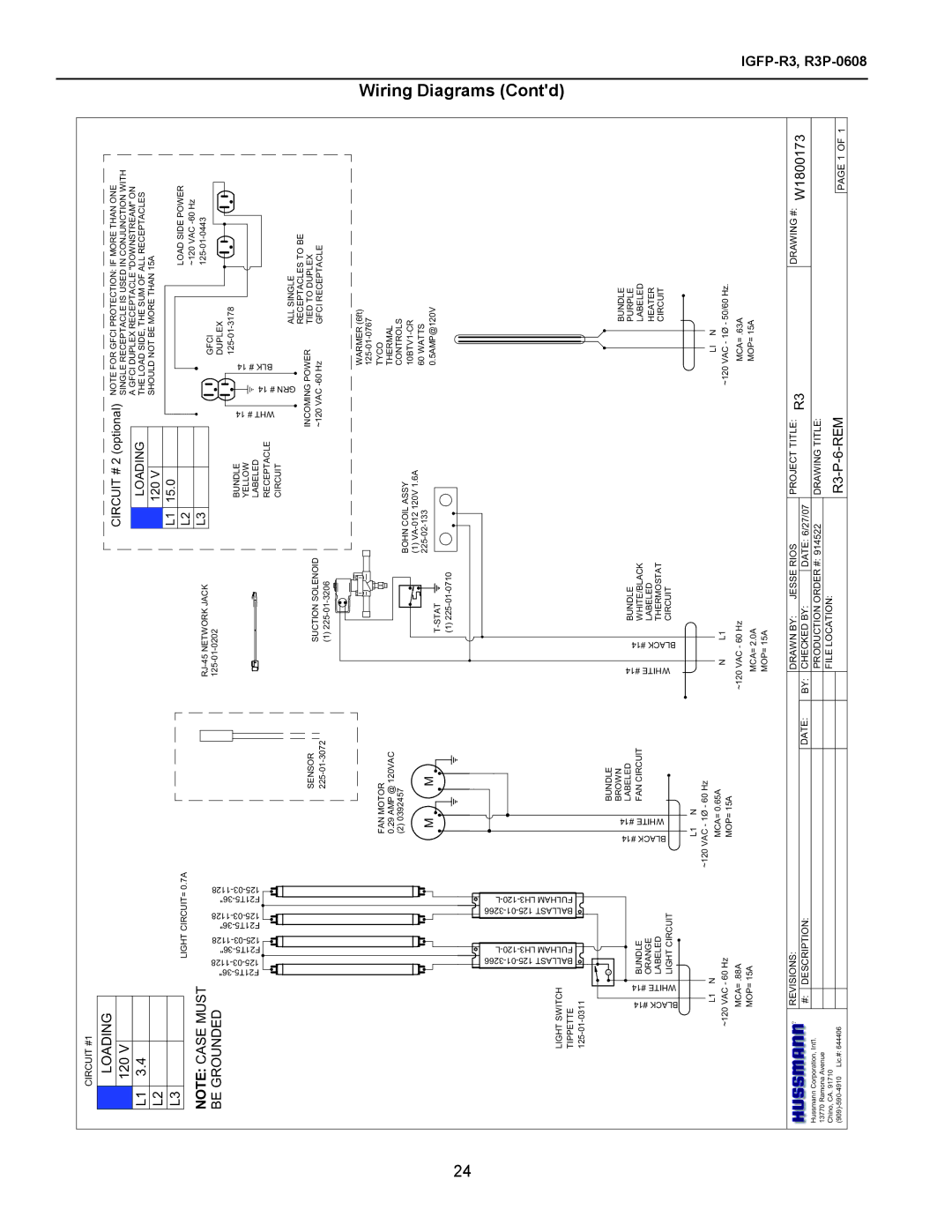 hussman Refrigerated Service and/or Prep with Refrigerated Self Service Front, R3P-0608 R3-P-6-REM, Light CIRCUIT= 0.7A 