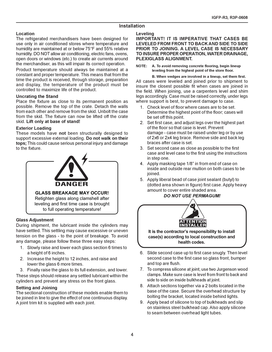 hussman Refrigerated Service and/or Prep with Refrigerated Self Service Front, R3P-0608, IGFP-R3 manual Installation 