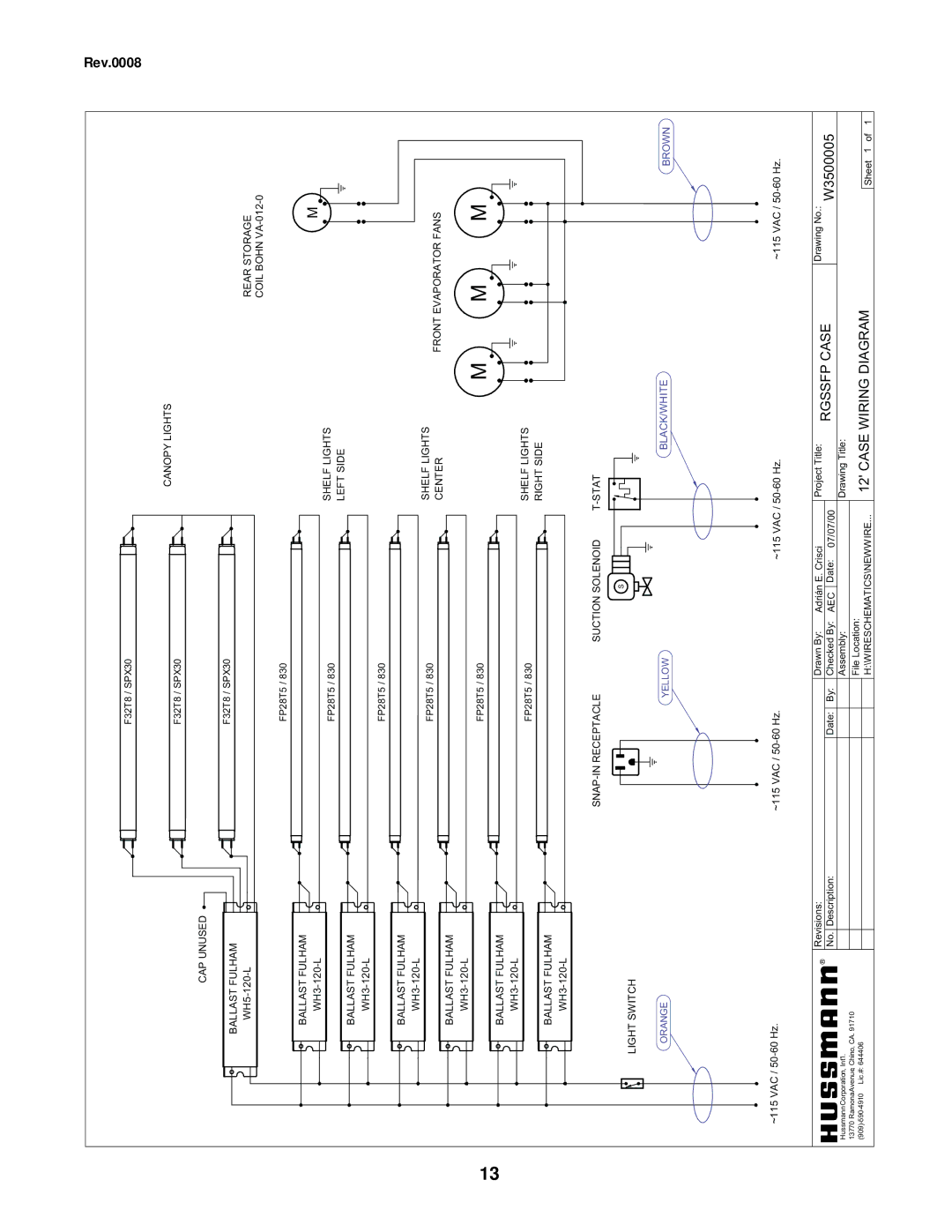 hussman RGSSFP manual Rgssfpcase Wiringdiagram, 12CASE 