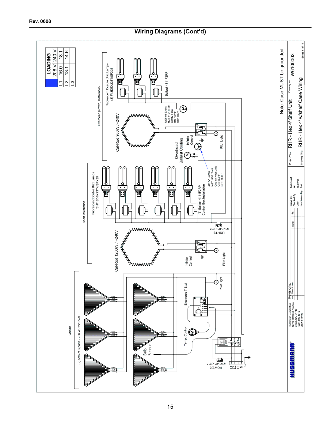 hussman RHR 1/2 HEX, rhr-hex, RHR-SQ, RHR2-HEX operation manual Contd, Diagrams 