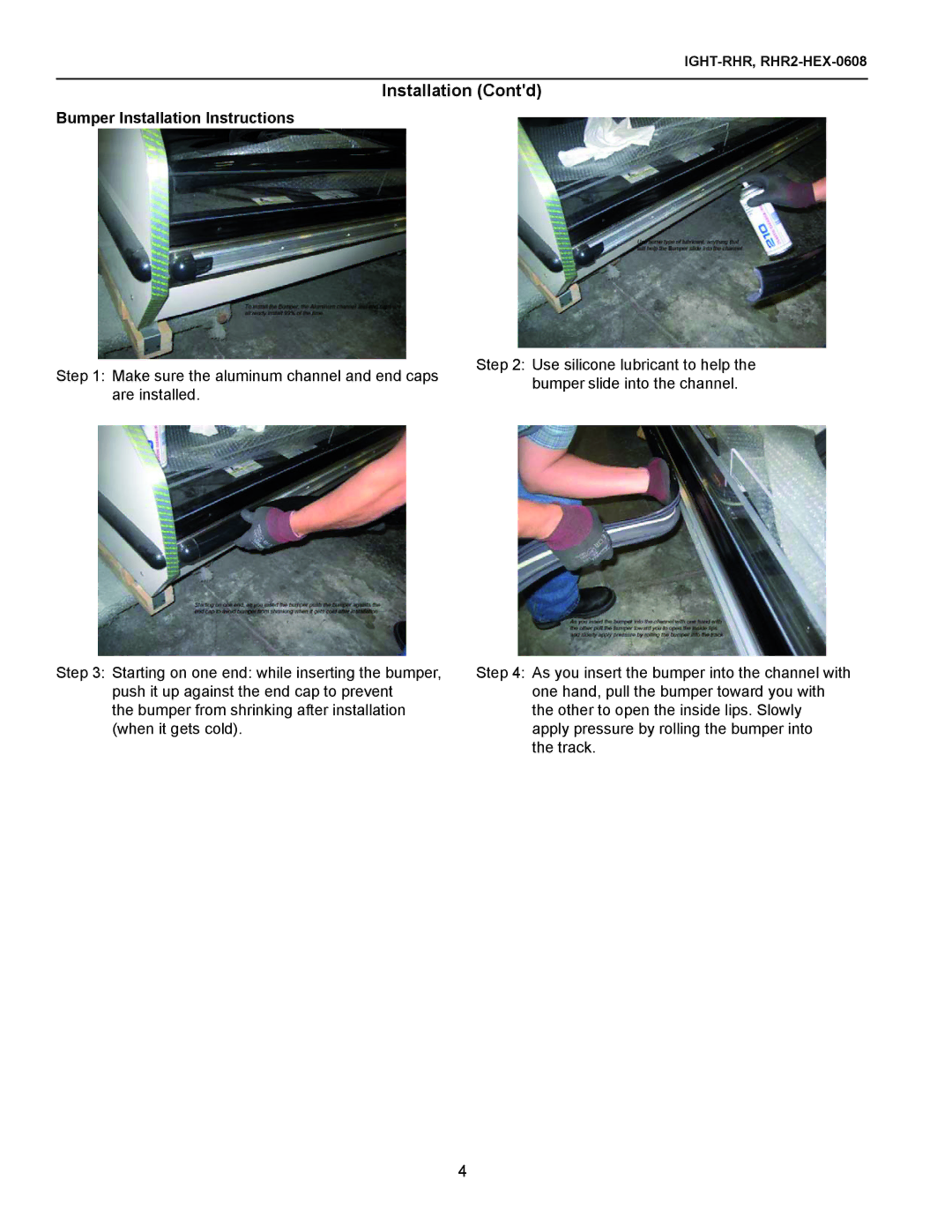 hussman rhr-hex, RHR-SQ, RHR2-HEX, RHR 1/2 HEX operation manual Installation Contd, Bumper Installation Instructions 