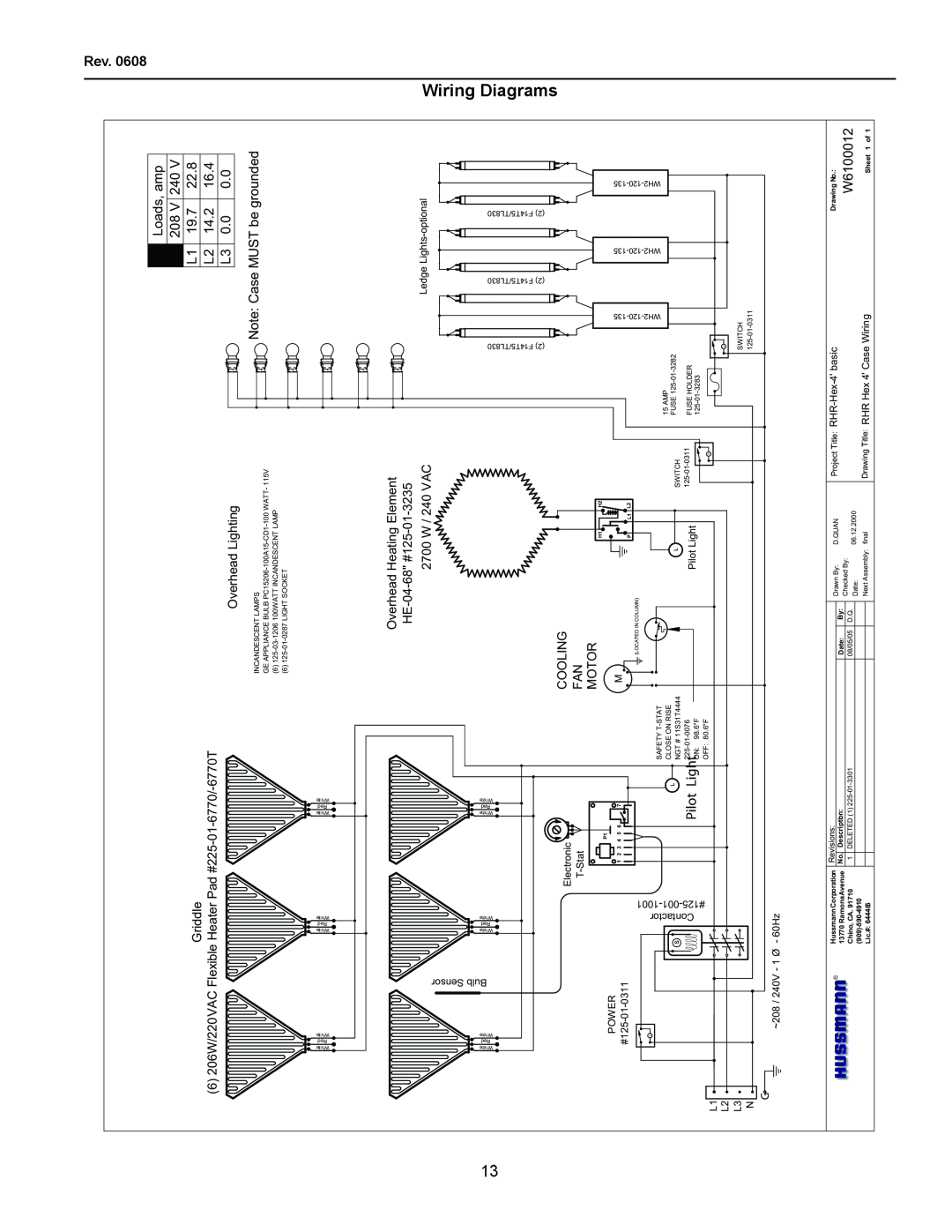 hussman RHR-SQ, rhr-hex, RHR2-HEX, RHR 1/2 HEX operation manual Wiring Diagrams, Rev 