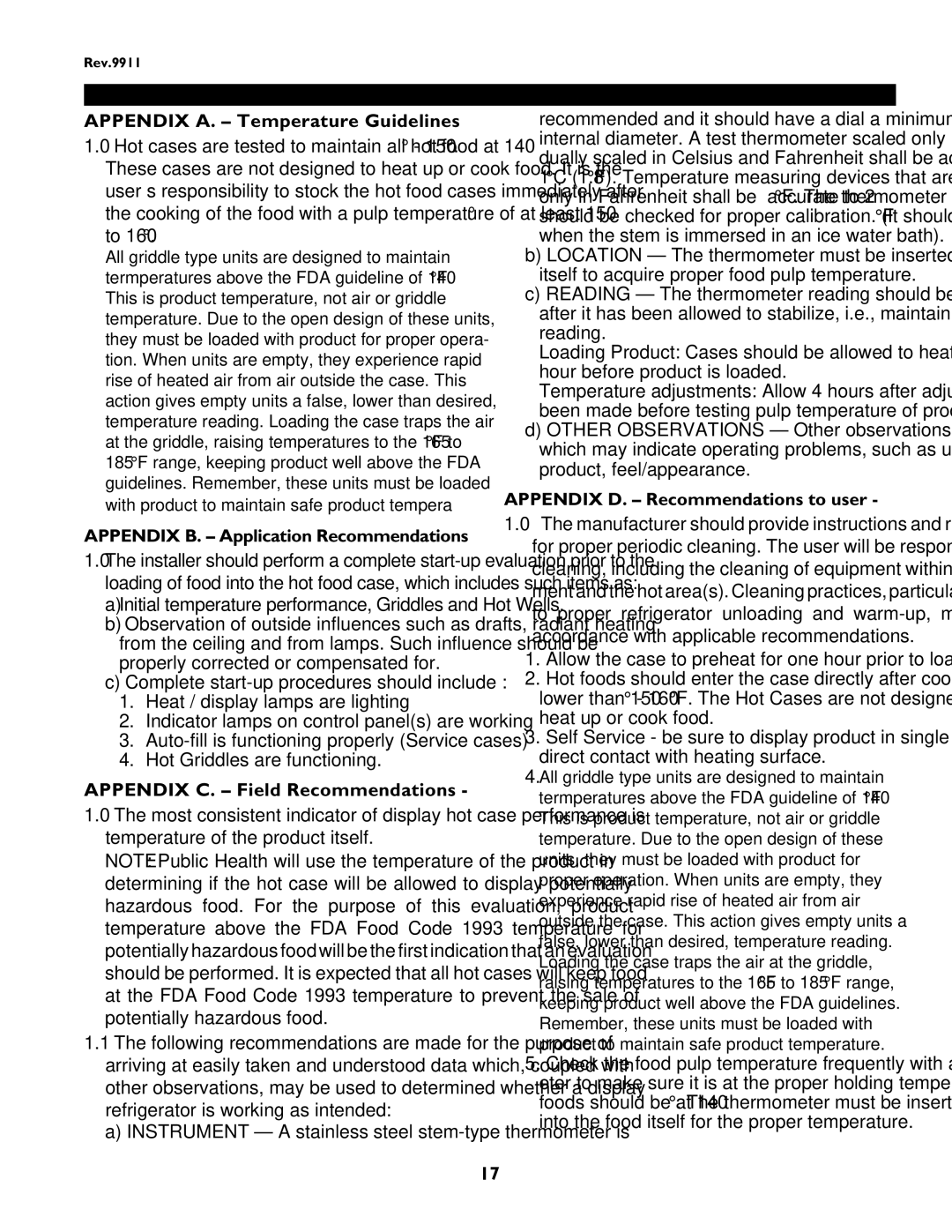 hussman rhr-hex manual Appendix A. Temperature Guidelines, Appendix C. Field Recommendations 