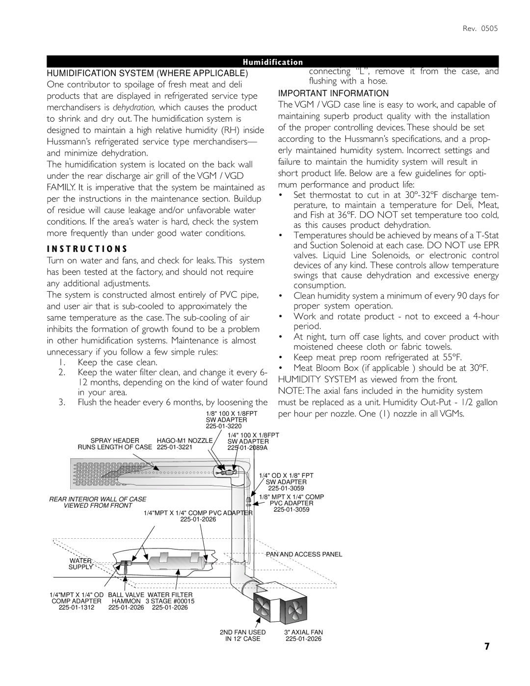 hussman VGM operation manual S T R U C T I O N S, Humidification System Where Applicable, Important Information 