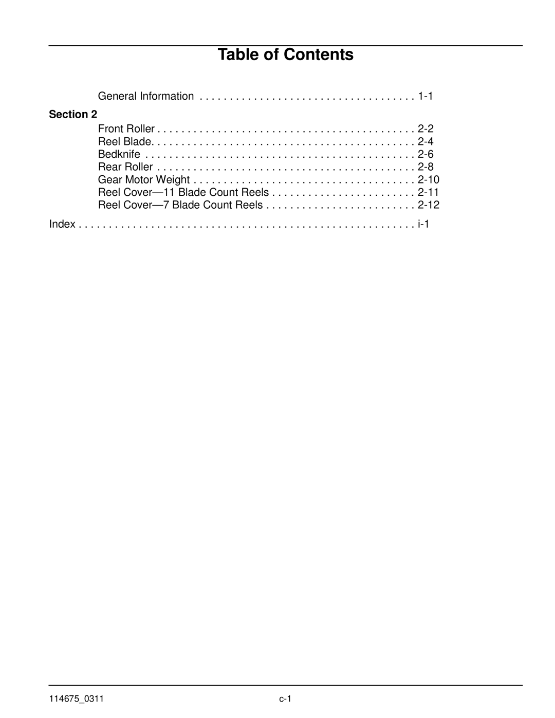 Hustler Turf 114675_0311 C-1 manual Table of Contents 