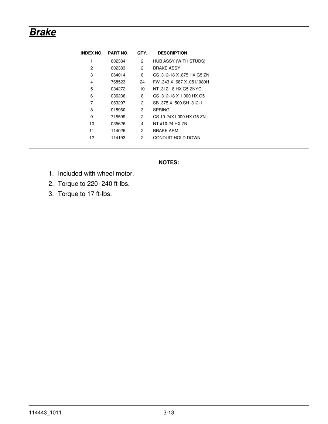 Hustler Turf 1500 manual HUB Assy with Studs, Brake Assy, Spring, Brake ARM, Conduit Hold Down 