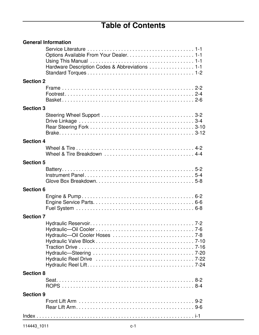 Hustler Turf 1500 manual Table of Contents 