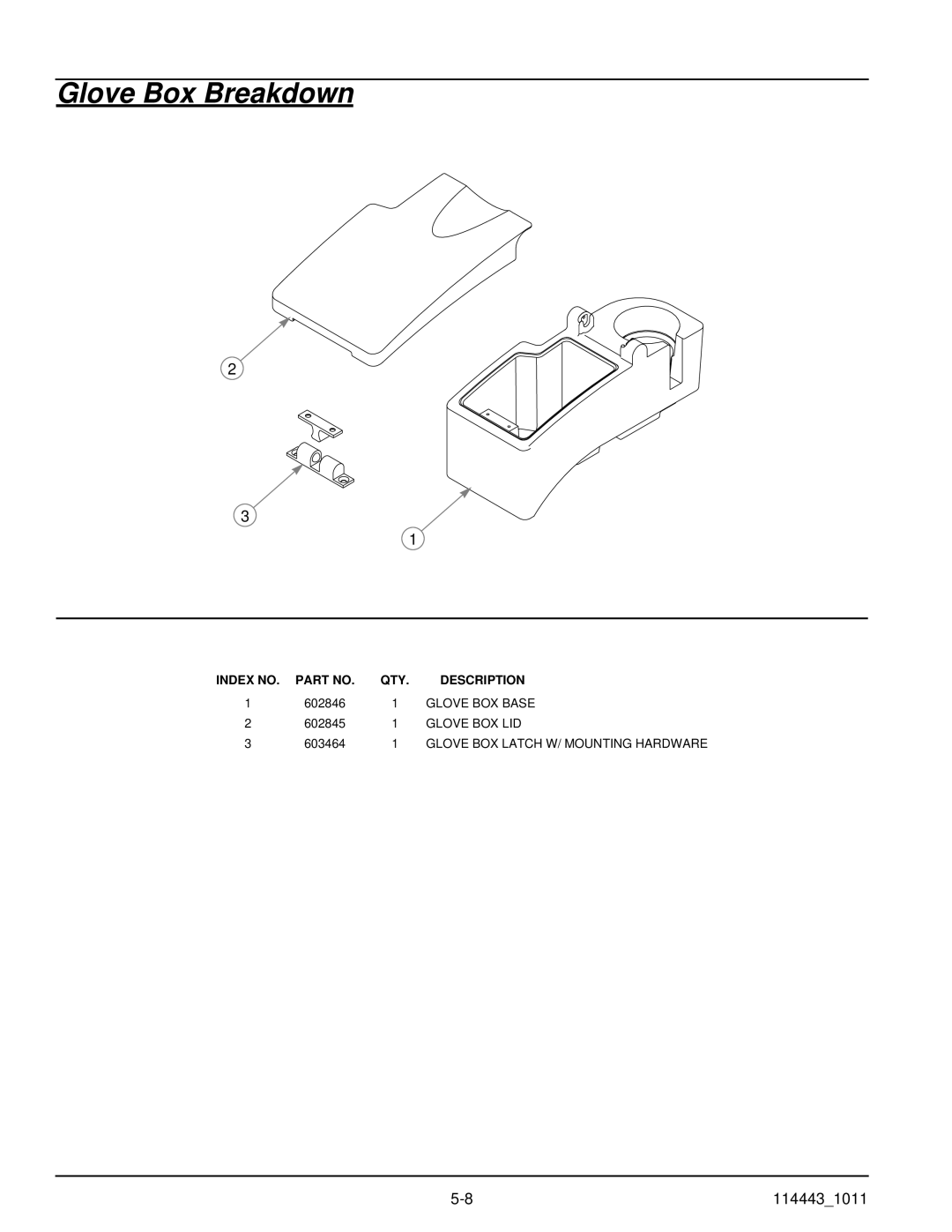 Hustler Turf 1500 manual Glove BOX Base, Glove BOX LID, Glove BOX Latch W/ Mounting Hardware 