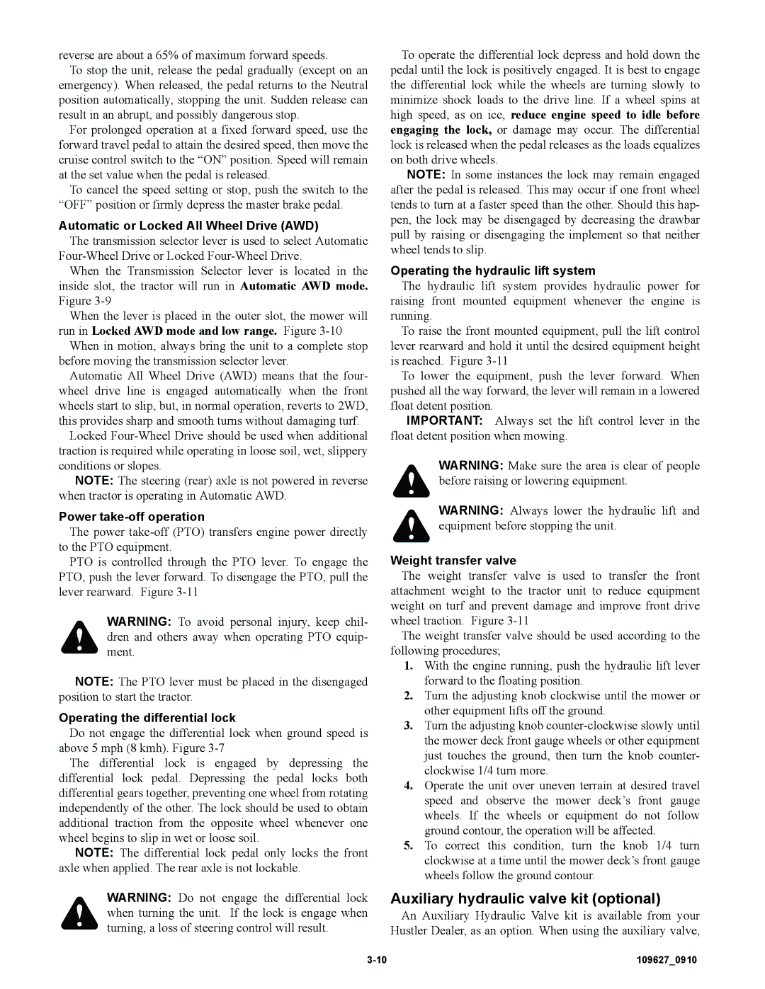 Hustler Turf 3500, 3700 owner manual Auxiliary hydraulic valve kit optional 