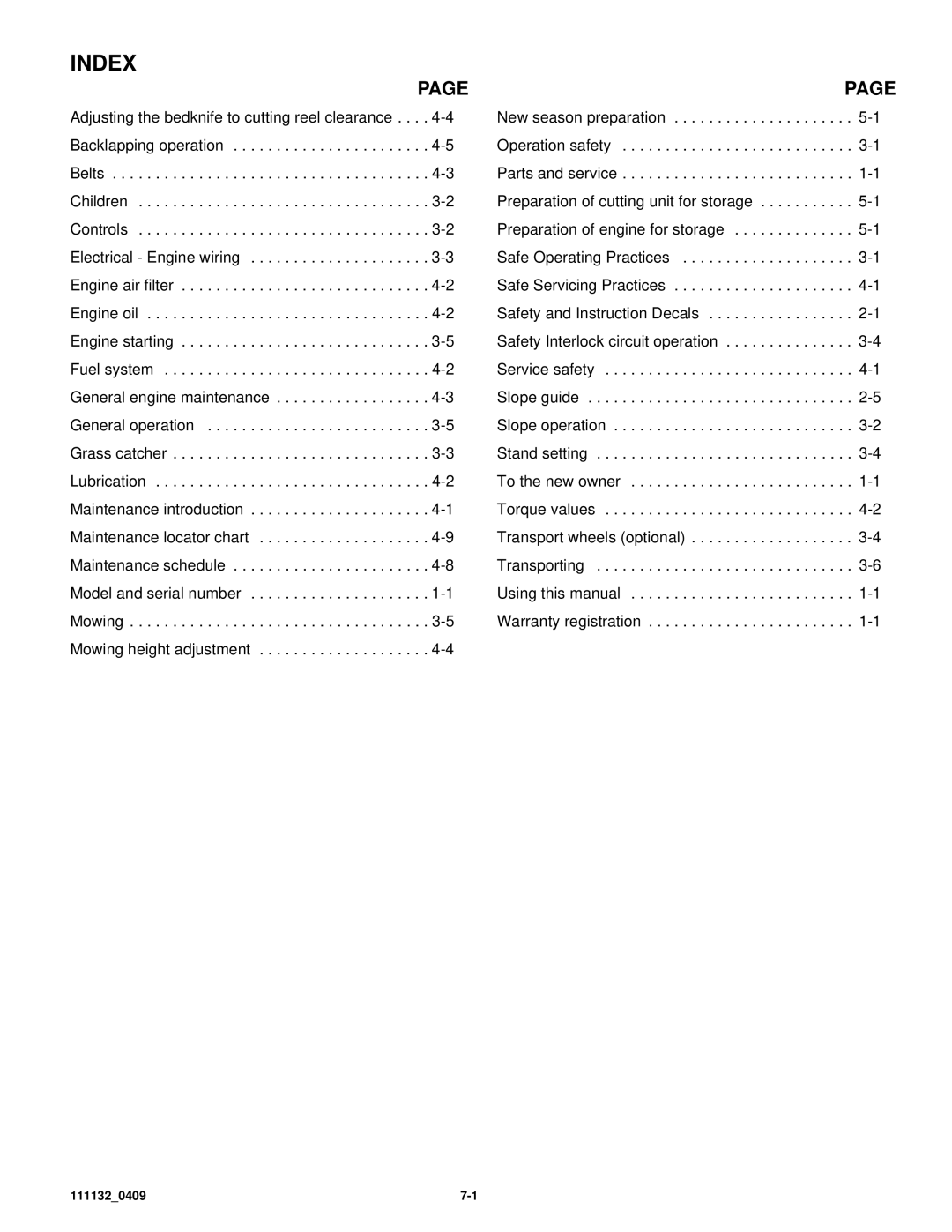 Hustler Turf 50 owner manual Index 