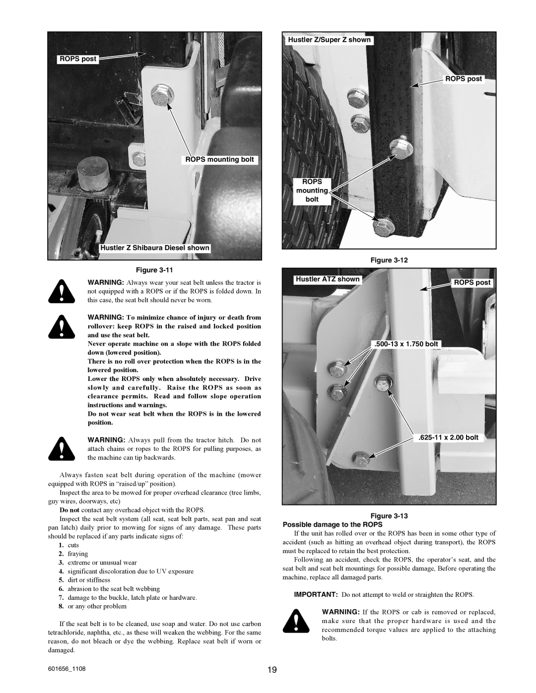 Hustler Turf 927848, 927566, 927053, 927731, 927558, 927814 Hustler Z/Super Z shown Rops post, Mounting Bolt Hustler ATZ shown 