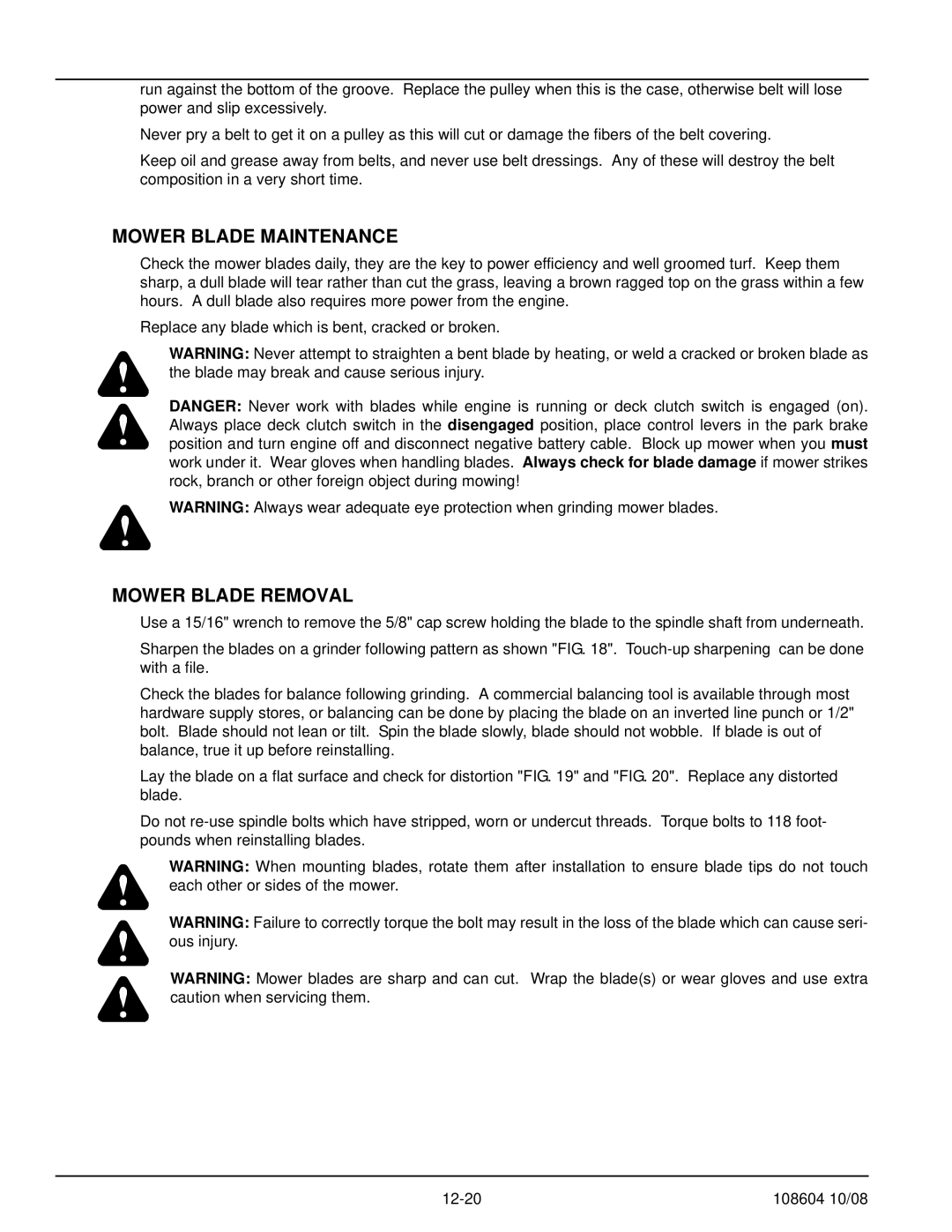 Hustler Turf 928168, 928143, 928150 manual Mower Blade Maintenance, Mower Blade Removal 