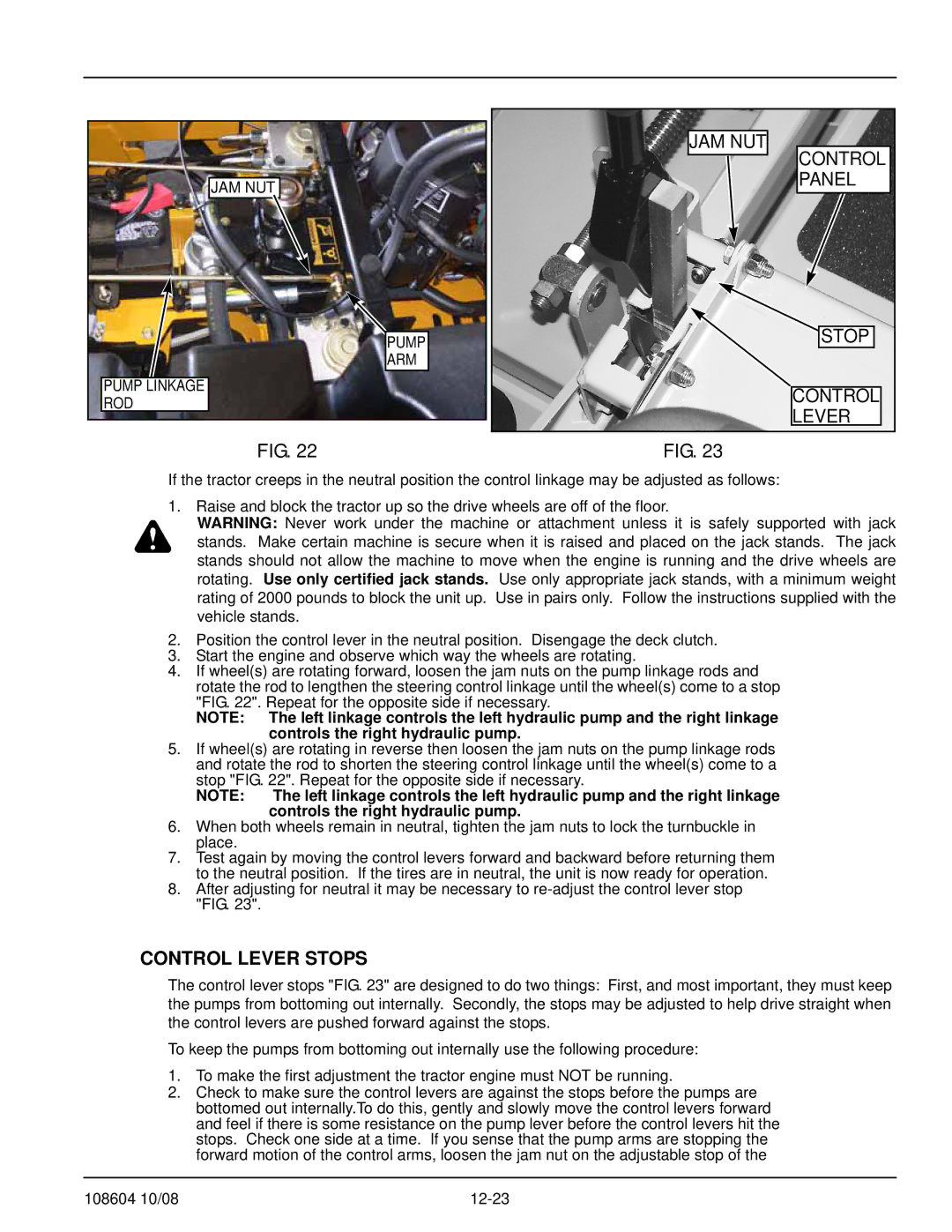 Hustler Turf 928168, 928143, 928150 manual JAM NUT Control Panel Stop Lever, Control Lever Stops 