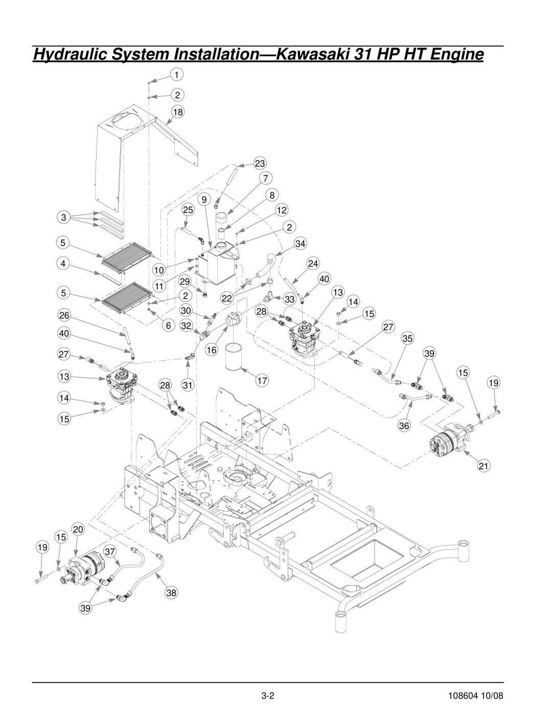 Hustler Turf 928168, 928143, 928150 manual Hydraulic System Installation-Kawasaki 31 HP HT Engine 