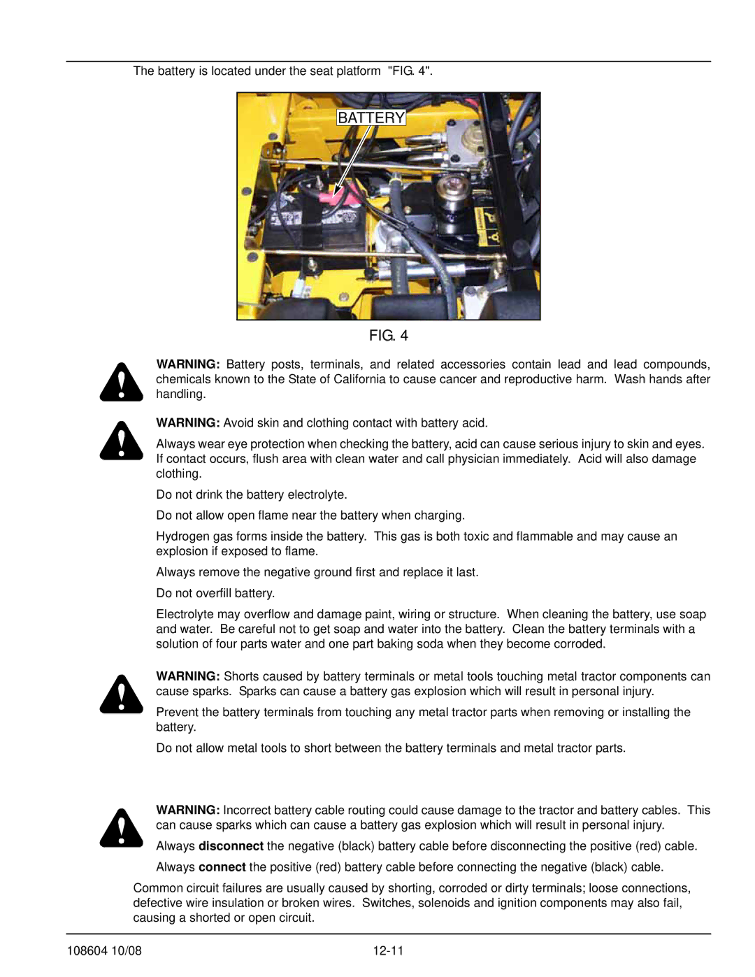 Hustler Turf 928168, 928143, 928150 manual Battery 