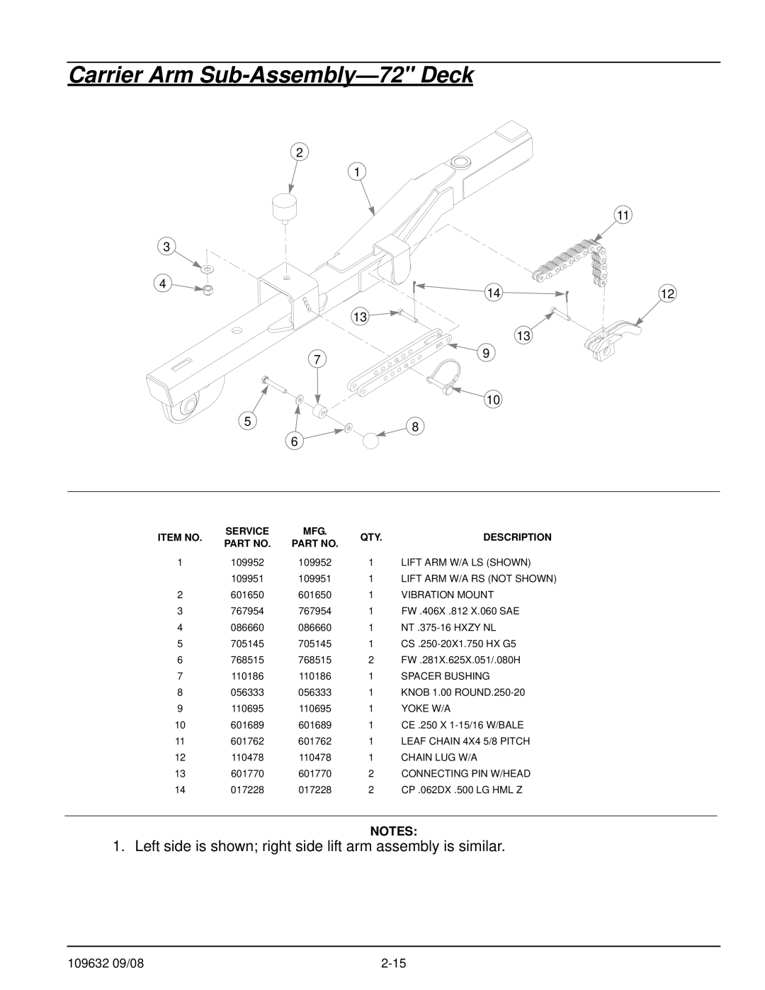 Hustler Turf 928721, 928739 manual Carrier Arm Sub-Assembly-72 Deck, Vibration Mount 