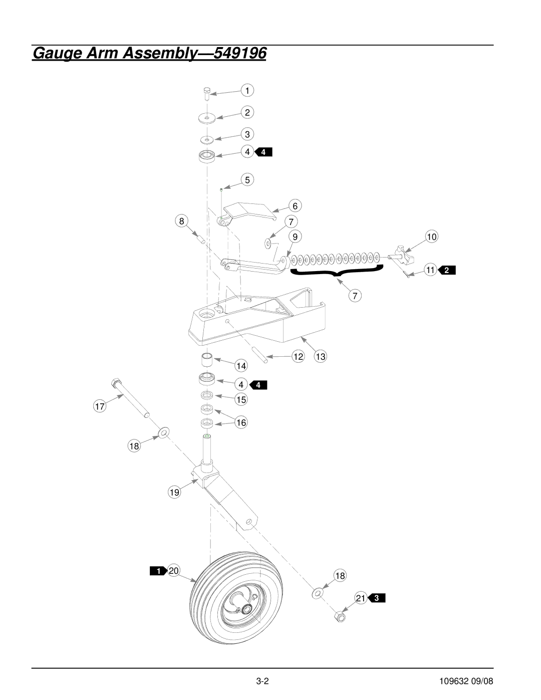 Hustler Turf 928739, 928721 manual Gauge Arm Assembly-549196 