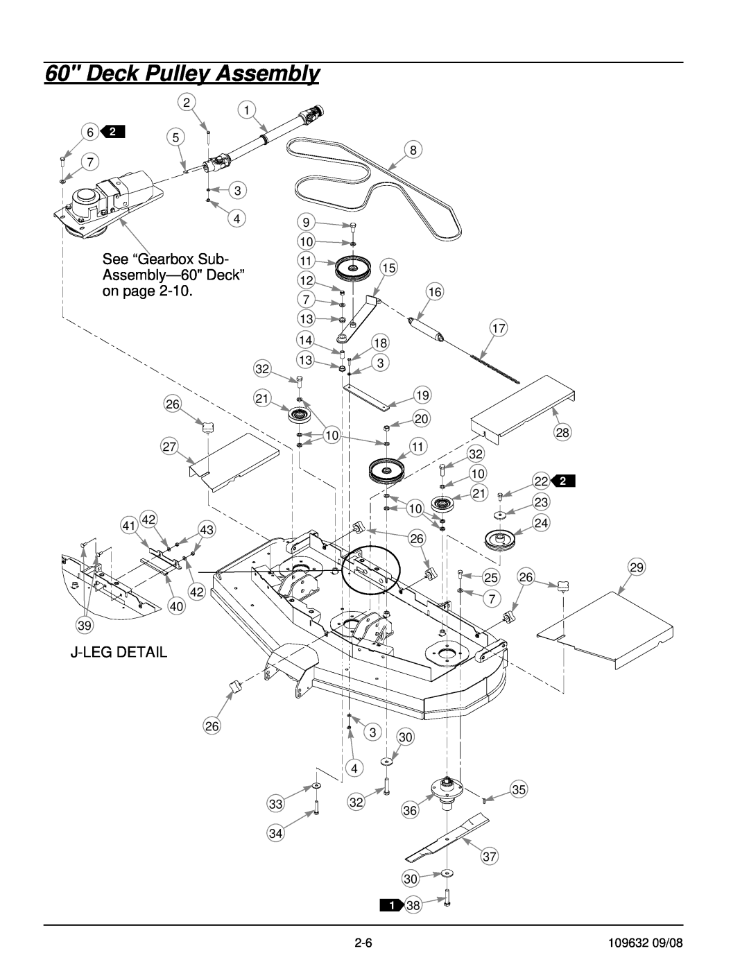 Hustler Turf 928739, 928721 manual Deck Pulley Assembly, See “Gearbox Sub- Assembly-60 Deck” on page, J-Leg Detail 