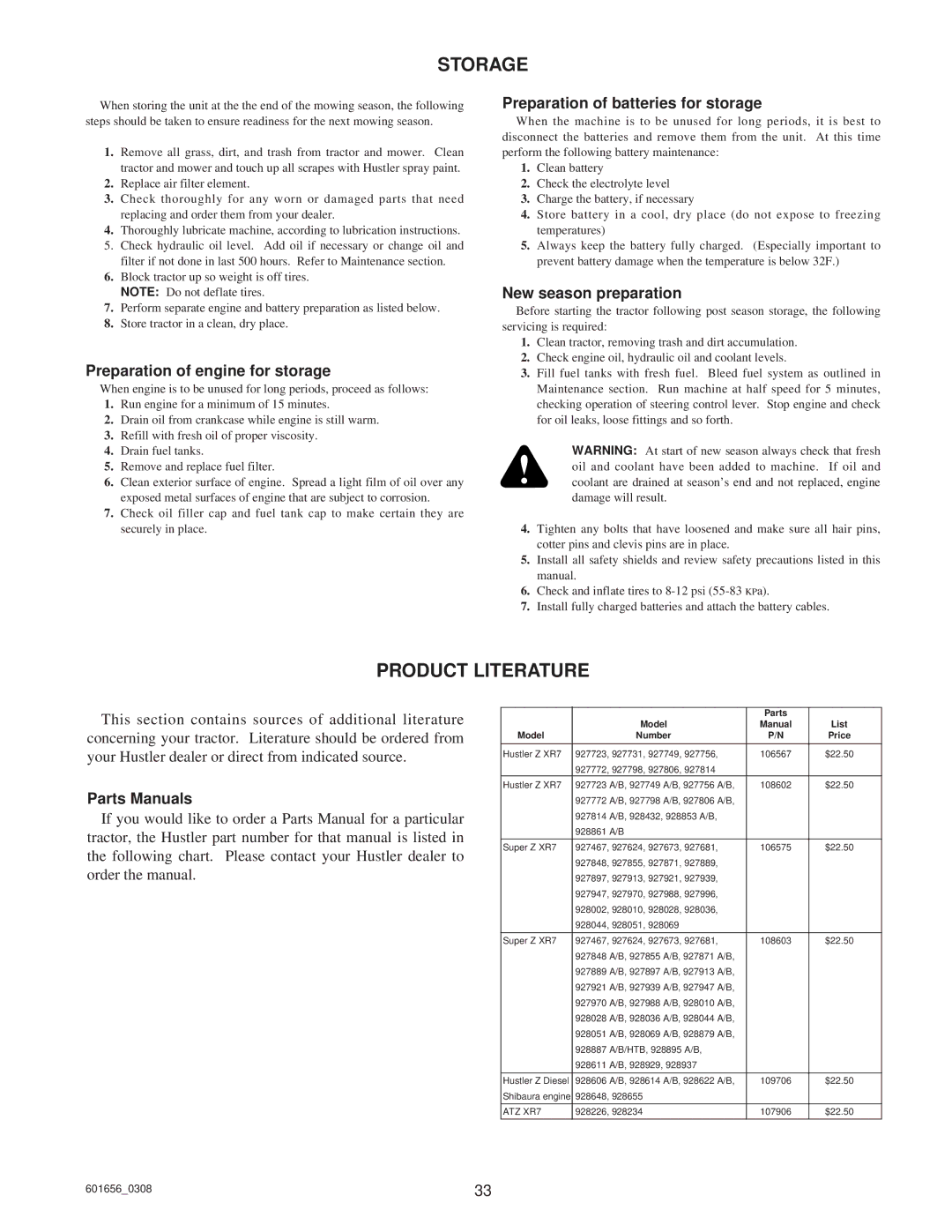 Hustler Turf Z Shibaura Diesel, ATZ, Super Z manual Storage, Product Literature 