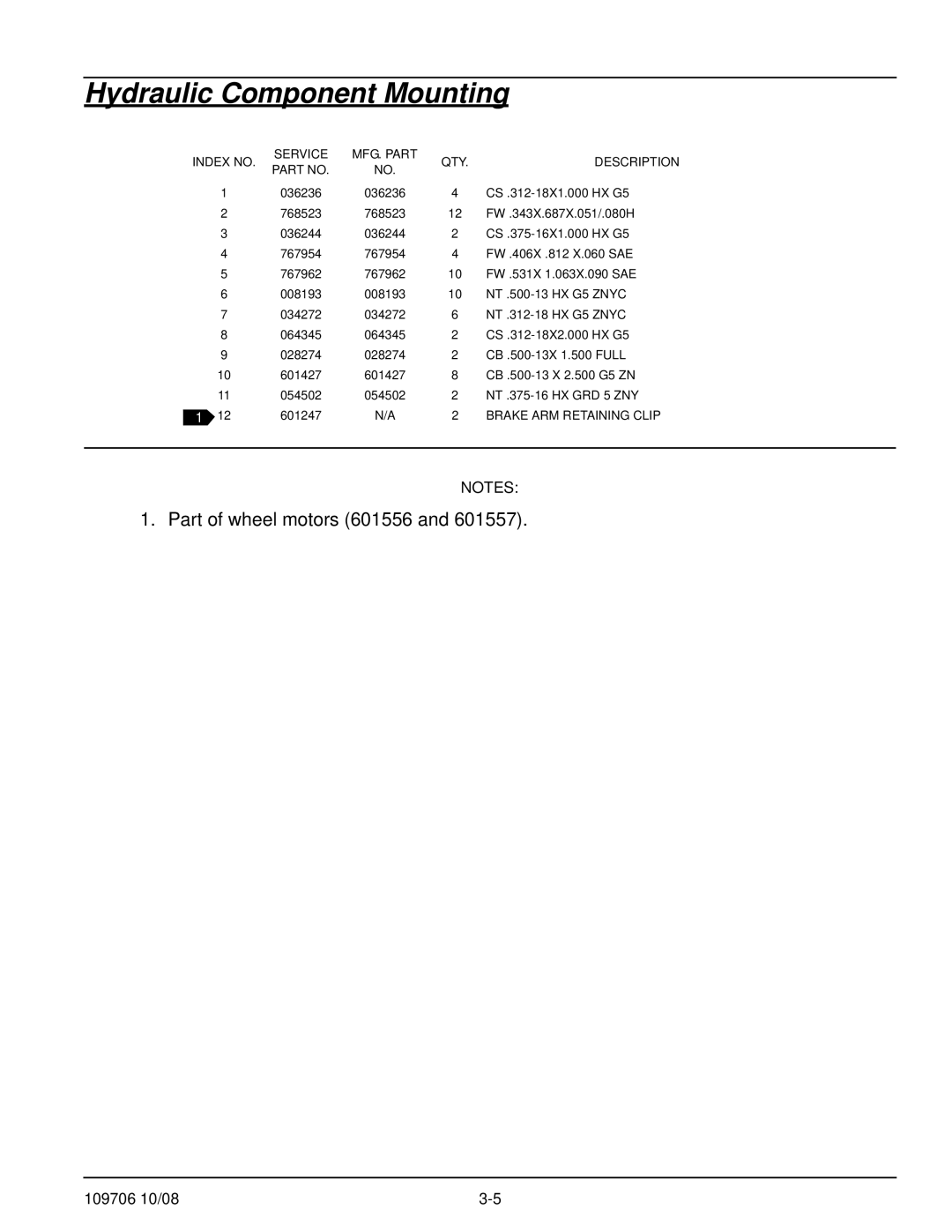 Hustler Turf Diesel Z manual QTY Description, Brake ARM Retaining Clip 