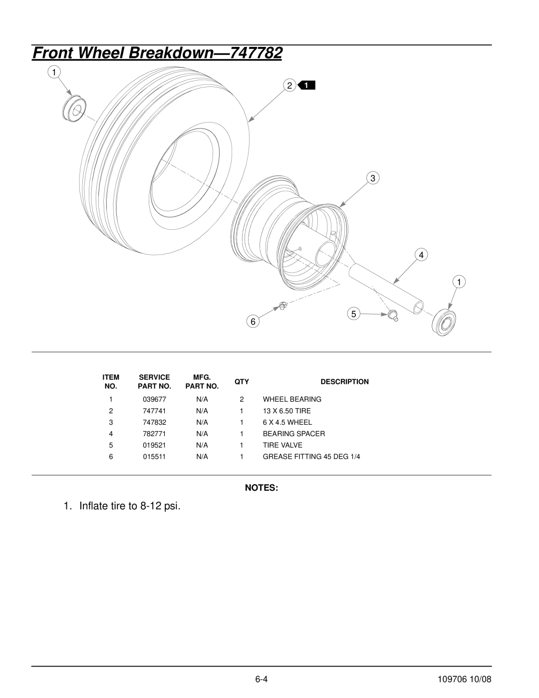 Hustler Turf Diesel Z Front Wheel Breakdown-747782, Wheel Bearing, Bearing Spacer, Tire Valve, Grease Fitting 45 DEG 1/4 