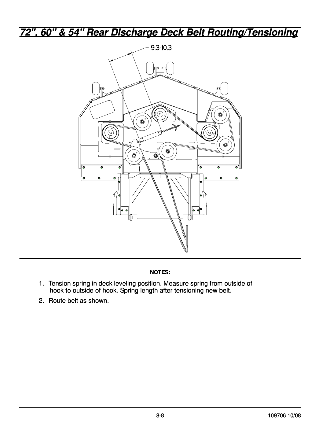 Hustler Turf Diesel Z manual 72, 60 & 54 Rear Discharge Deck Belt Routing/Tensioning, Route belt as shown 