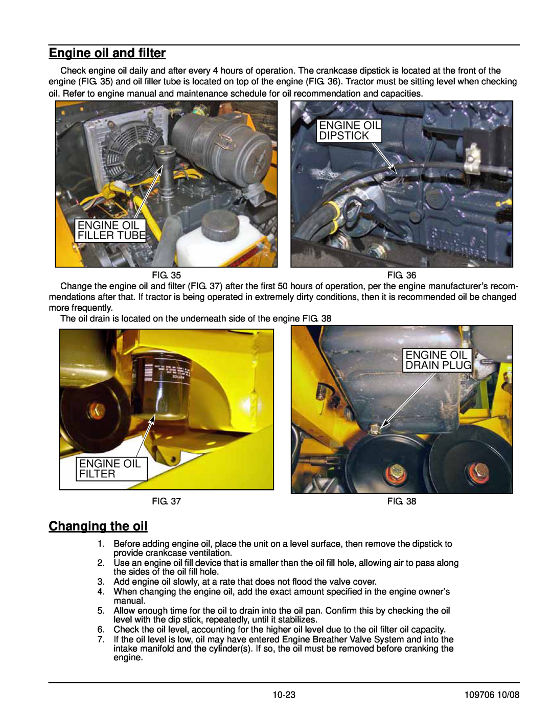 Hustler Turf Diesel Z manual Engine oil and filter, Changing the oil, Engine Oil Filler Tube, Engine Oil Dipstick 