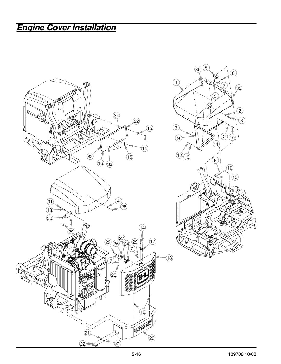Hustler Turf Diesel Z manual Engine Cover Installation, 3215, 5-16, 109706 10/08 